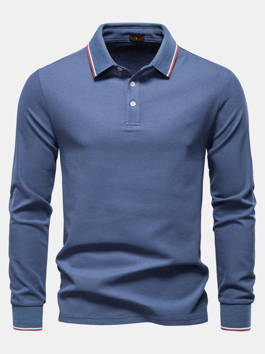 Long Sleeved Contrast Polo Shirt