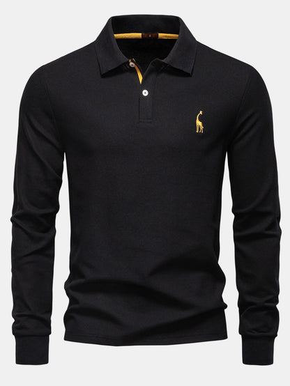 Long Sleeved Giraffe Embroidery Polo Shirt
