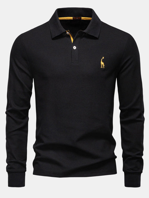 Long Sleeved Giraffe Embroidery Polo Shirt