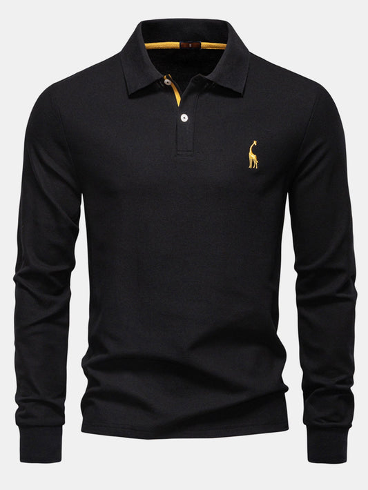 Long Sleeved Giraffe Embroidery Polo Shirt