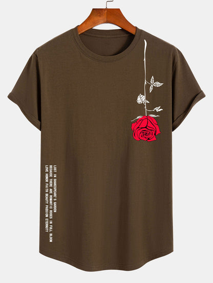 Rose Slogan Print Cotton Arc Hem T-Shirt