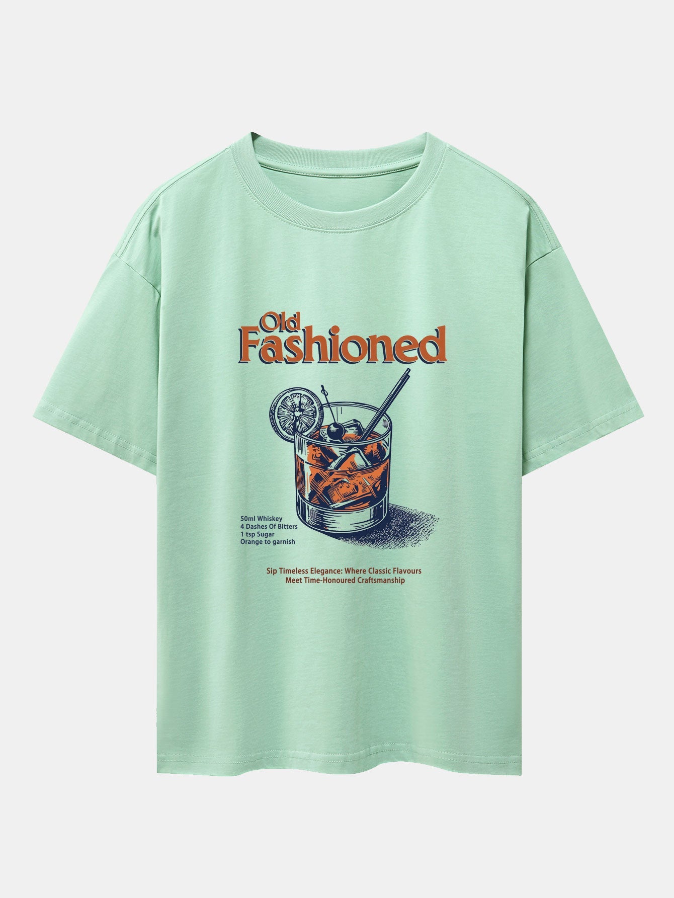Vintage Whiskey Print Drop Shoulder Oversize T-Shirt
