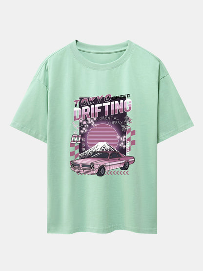 Tokyo Speed Car Print Drop Shoulder Oversize T-Shirt