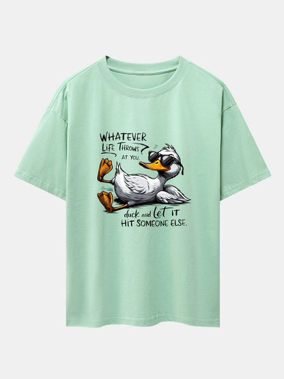 Sunglasses Goose Print Drop Shoulder Oversize T-Shirt
