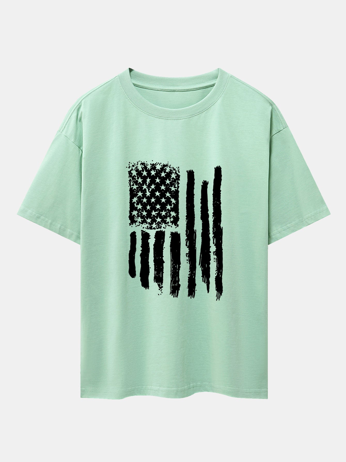 American Flag Print Drop Shoulder Oversize T-Shirt