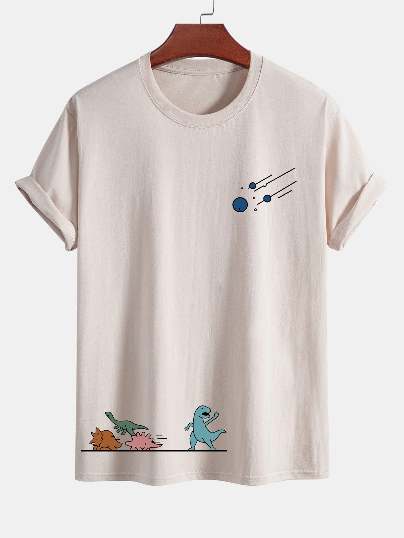 Regular Fit Dinosaurs Avoid Meteorites Print Cotton T-Shirt