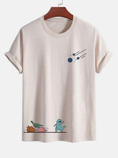 Regular Fit Dinosaurs Avoid Meteorites Print Cotton T-Shirt