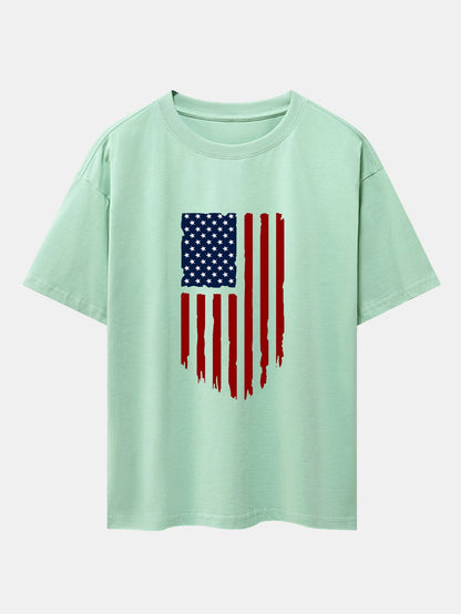 American Flag Print Drop Shoulder Oversize T-Shirt