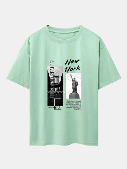 New York City Scenery Print Drop Shoulder Oversize T-Shirt