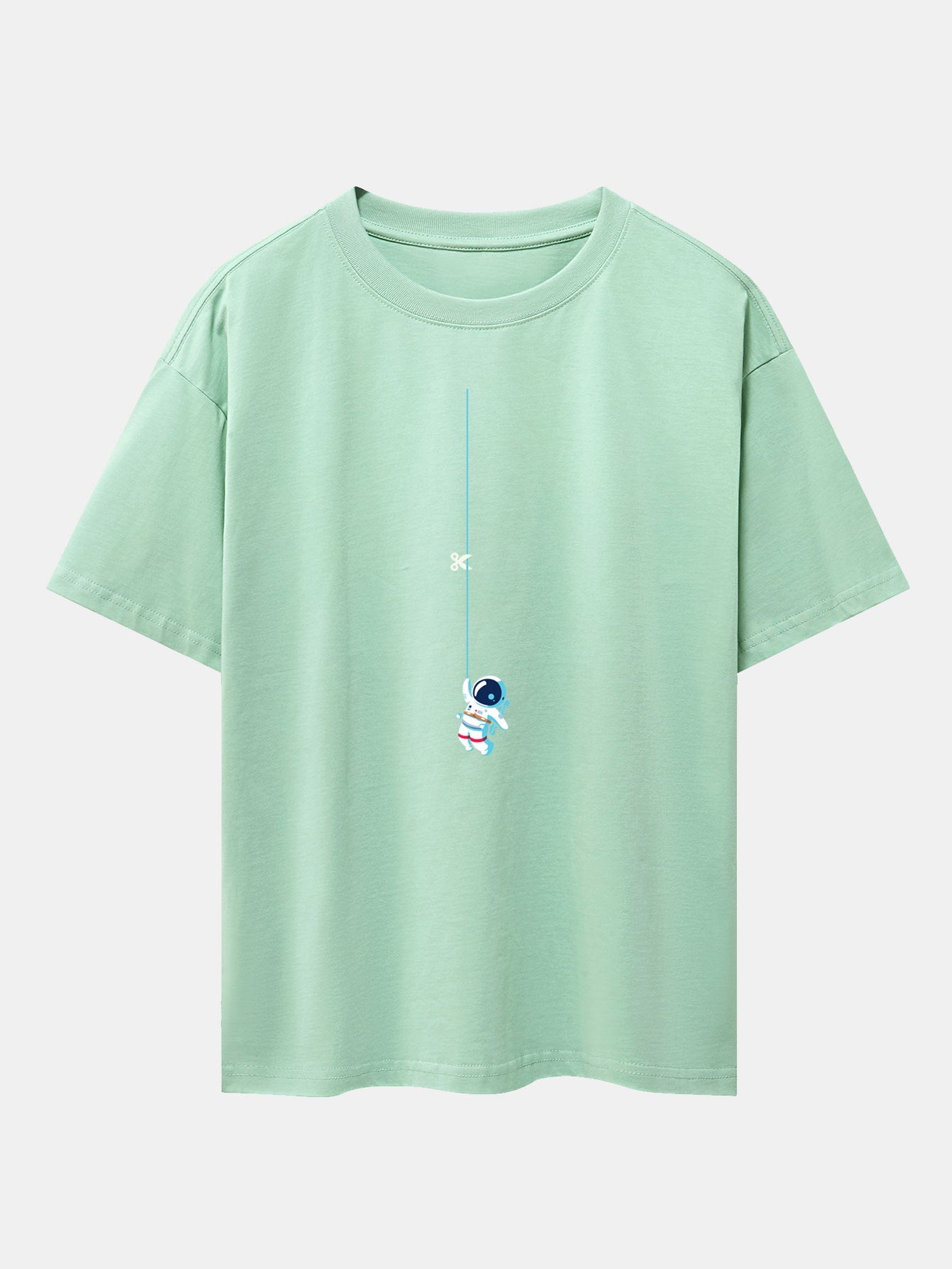 Astronaut On A Rope Print Drop Shoulder Oversize T-Shirt