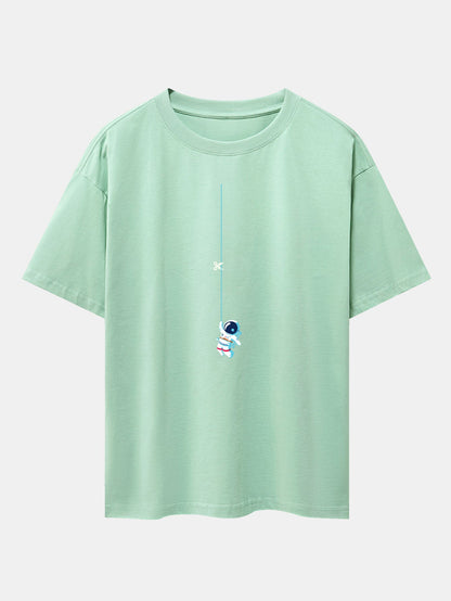 Astronaut On A Rope Print Drop Shoulder Oversize T-Shirt