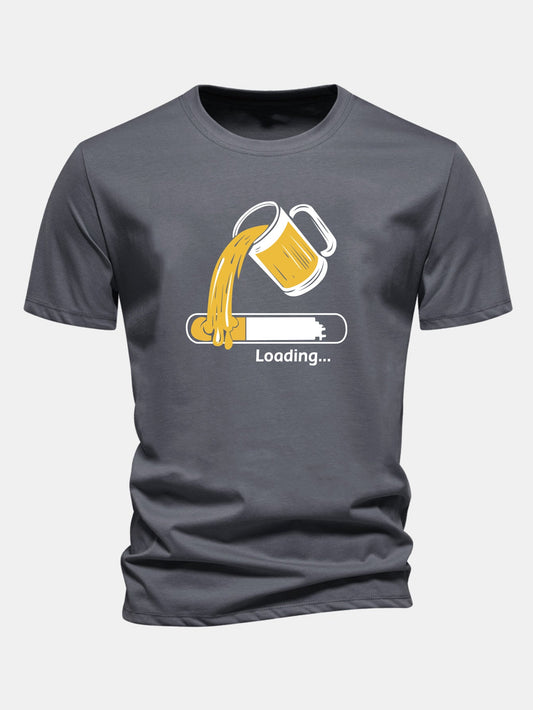 Regular Fit Beer Loading Print Cotton T-Shirt