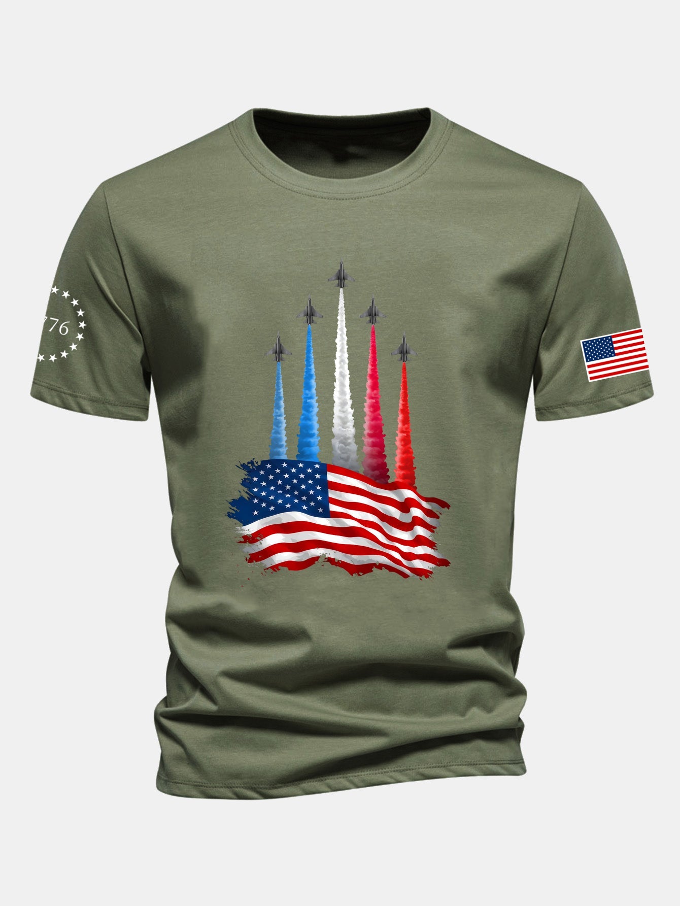 Regular Fit Fighter Jets With USA Flag Print Cotton T-Shirt
