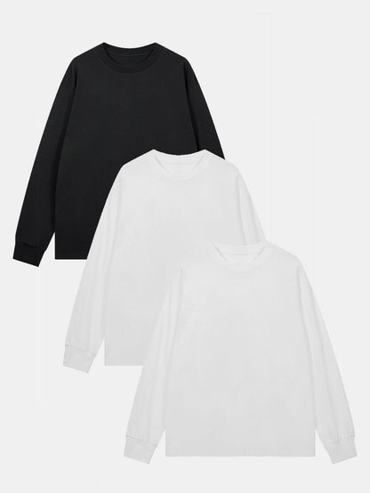 3 Pieces Basic Long Sleeve Ribbed Cuff T-Shirt