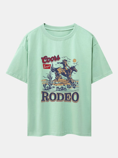 Western Cowboy Print Drop Shoulder Oversize T-Shirt