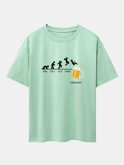 Beer Weekly Evolution Print Drop Shoulder Oversize T-Shirt