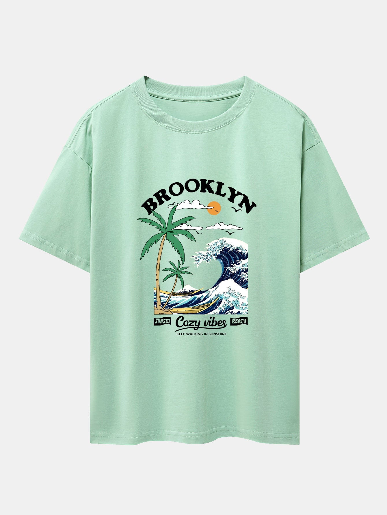 Beach Waves Print Drop Shoulder Oversize T-Shirt