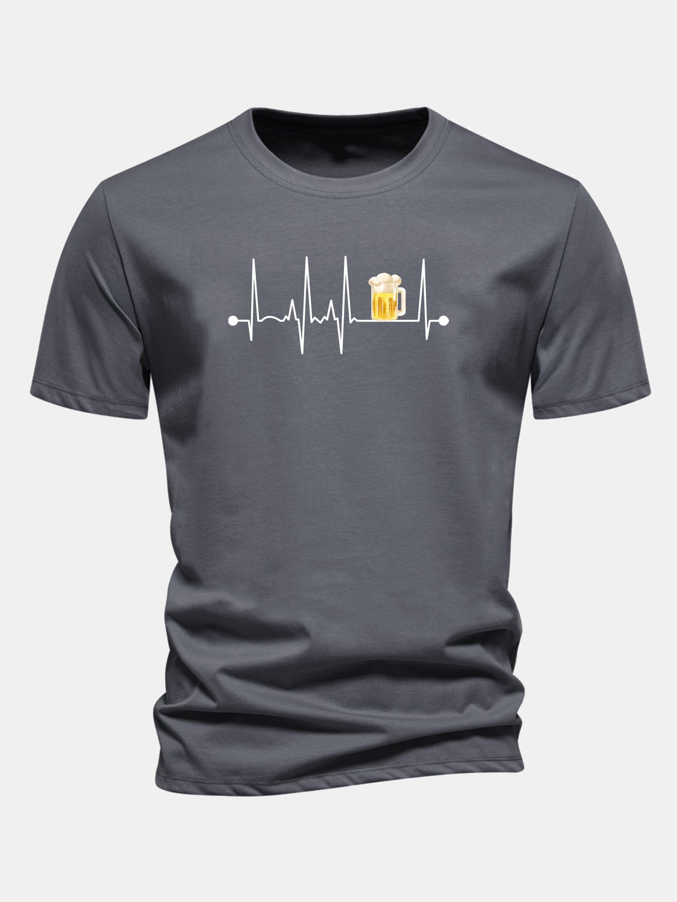 Regular Fit Beer Heartbeat Print Cotton T-Shirt