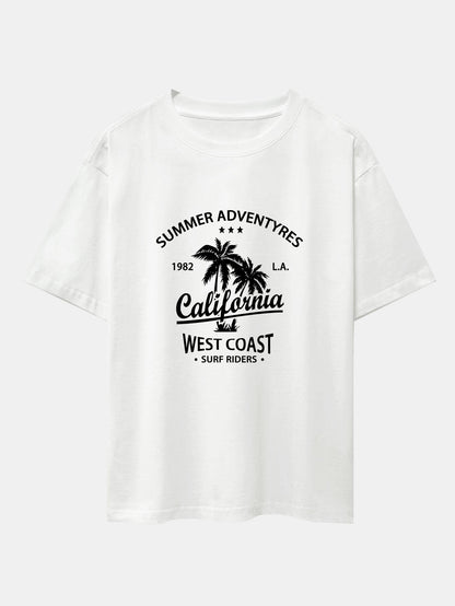 California Palm Tree Print Drop Shoulder Oversize T-Shirt