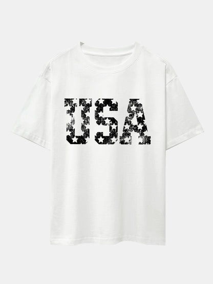 USA Print Drop Shoulder Oversize T-Shirt
