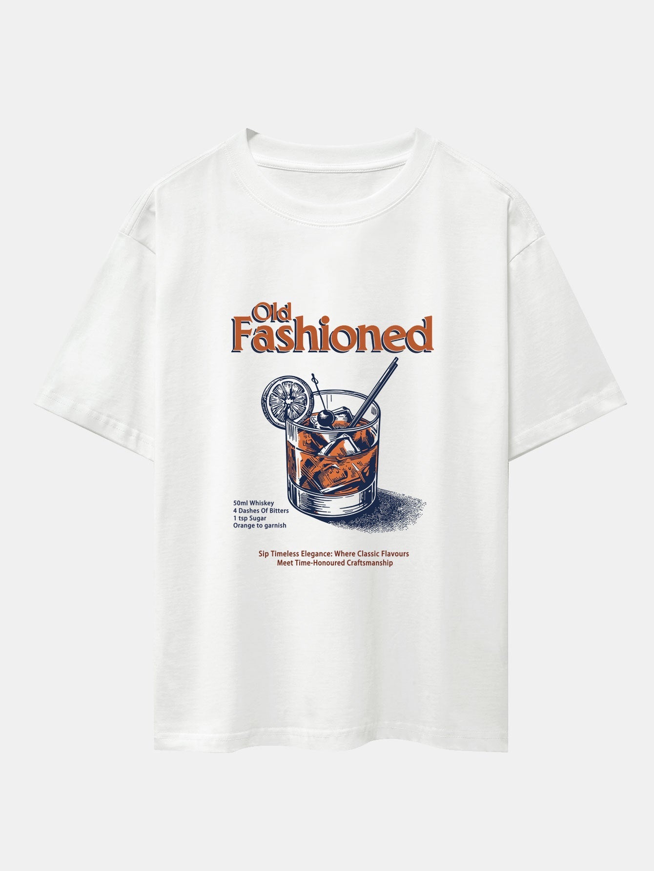 Vintage Whiskey Print Drop Shoulder Oversize T-Shirt