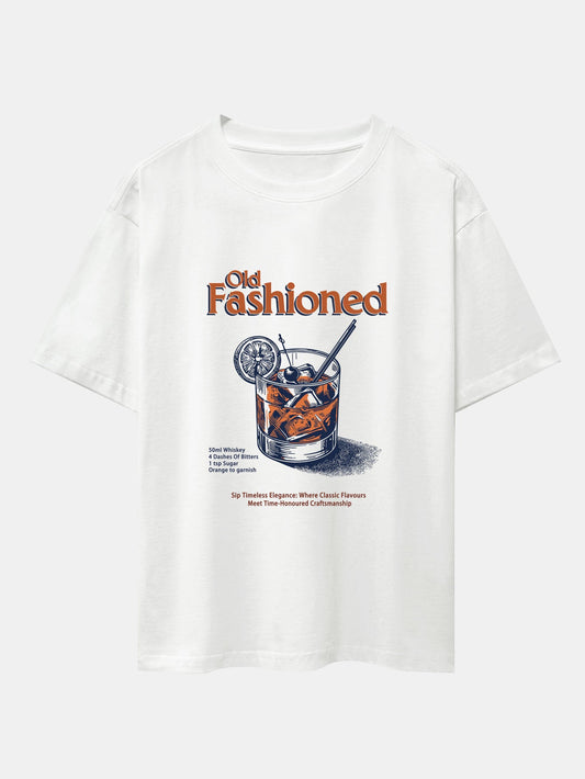 Vintage Whiskey Print Drop Shoulder Oversize T-Shirt
