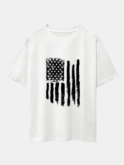 American Flag Print Drop Shoulder Oversize T-Shirt