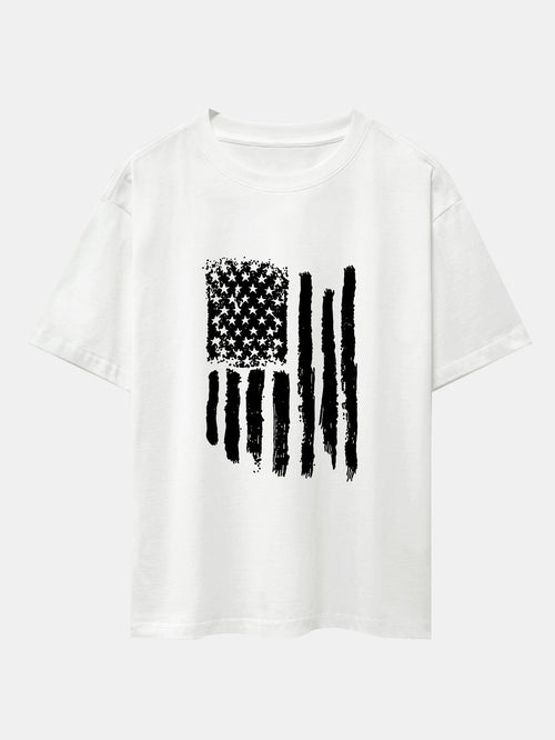 American Flag Print Drop Shoulder Oversize T-Shirt