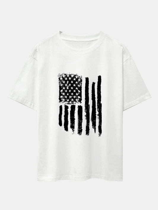 American Flag Print Drop Shoulder Oversize T-Shirt