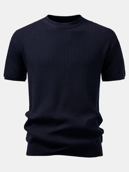 Ribbed Crew Neck Sweater Knitted T-Shirt
