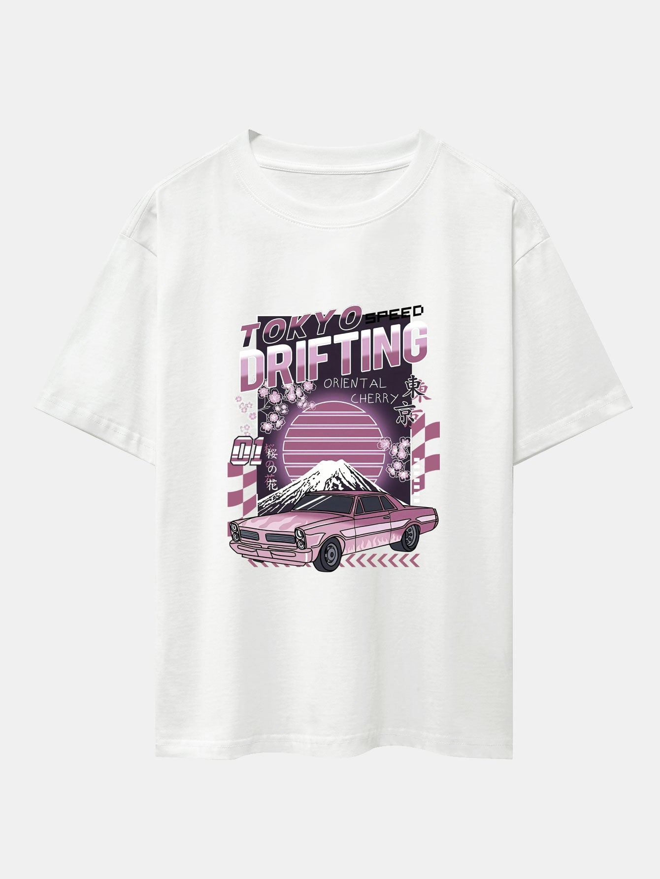 Tokyo Speed Car Print Drop Shoulder Oversize T-Shirt
