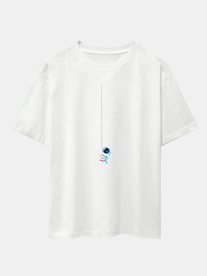 Astronaut On A Rope Print Drop Shoulder Oversize T-Shirt