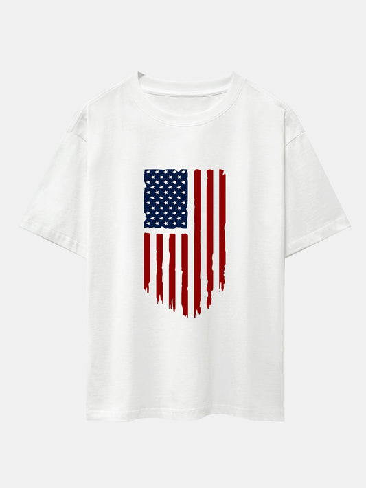 American Flag Print Drop Shoulder Oversize T-Shirt