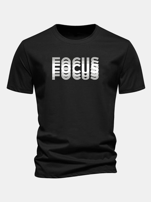 Regular Fit Focus Slogan Print Cotton T-Shirt