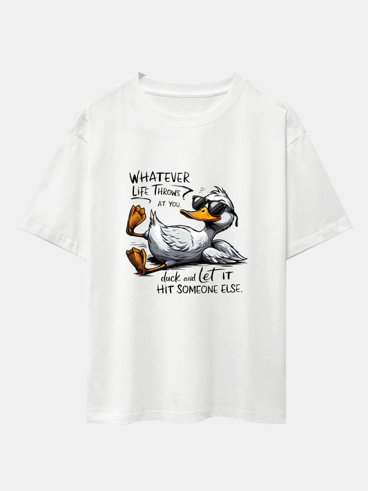 Sunglasses Goose Print Drop Shoulder Oversize T-Shirt