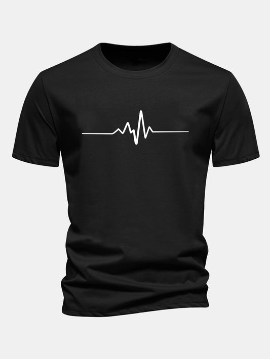 Regular Fit Heartbeat Flatline Print Cotton T-Shirt