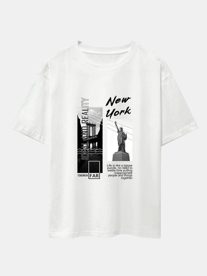 New York City Scenery Print Drop Shoulder Oversize T-Shirt