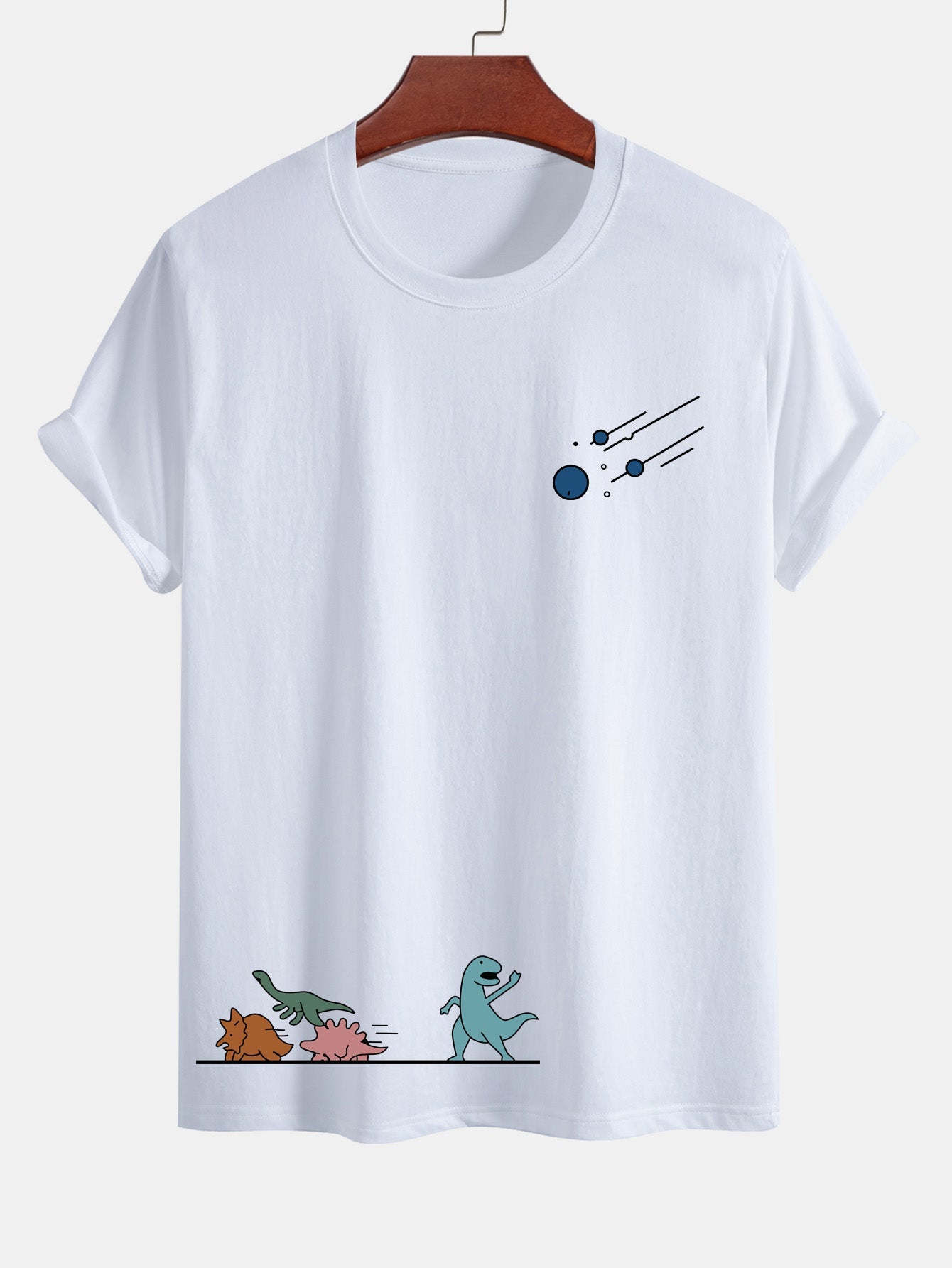 Regular Fit Dinosaurs Avoid Meteorites Print Cotton T-Shirt