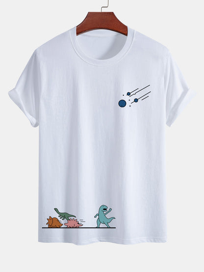 Regular Fit Dinosaurs Avoid Meteorites Print Cotton T-Shirt