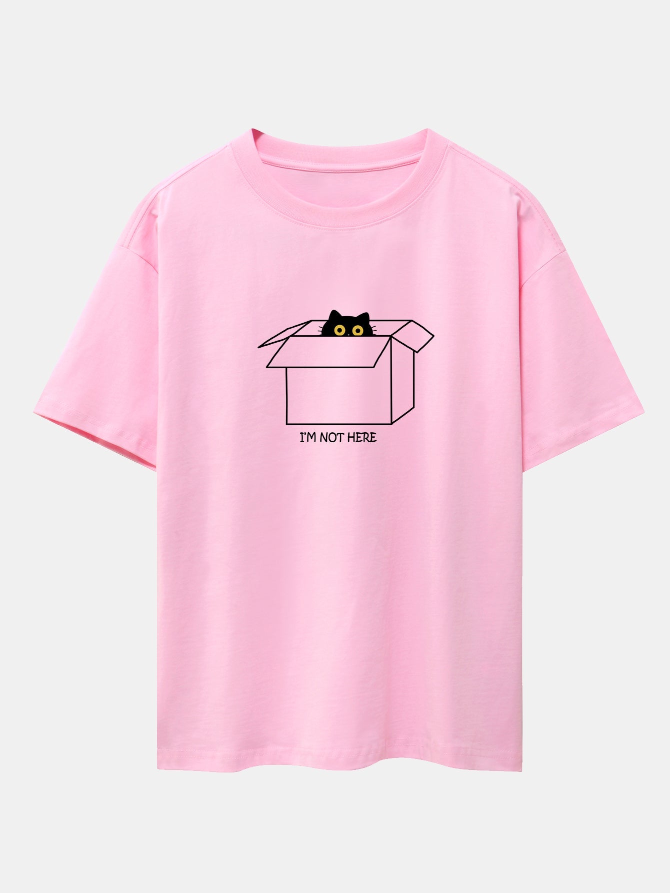 Black Cat Peeking Through Cardboard Print Drop Shoulder Oversize T-Shirt