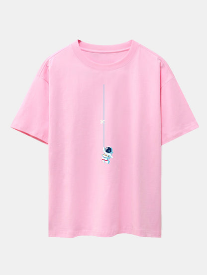 Astronaut On A Rope Print Drop Shoulder Oversize T-Shirt