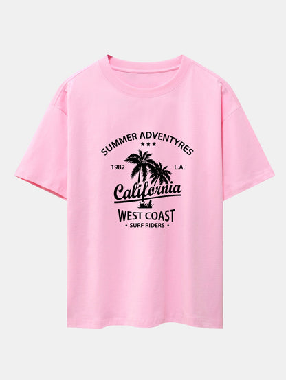 California Palm Tree Print Drop Shoulder Oversize T-Shirt