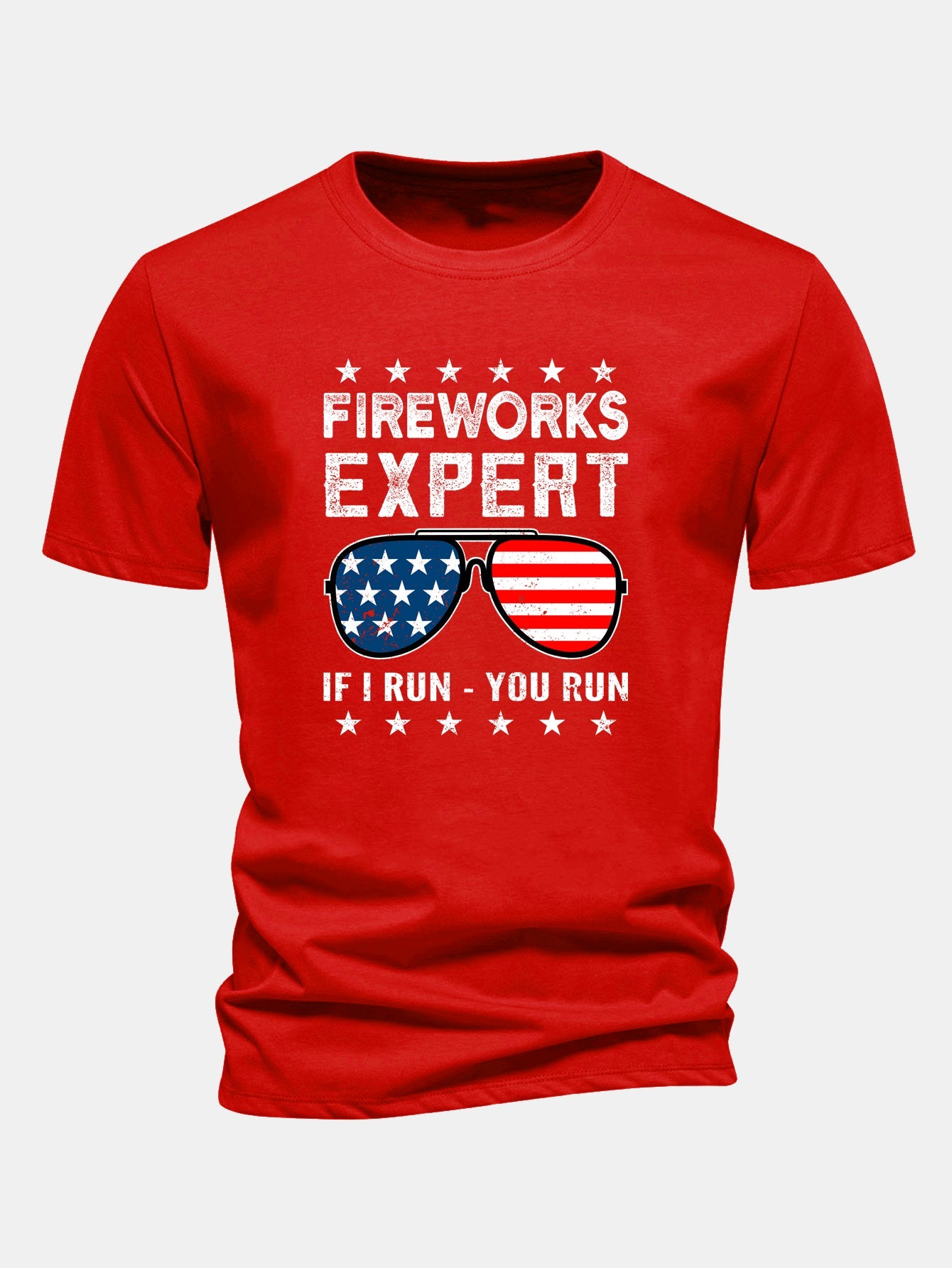 Regular Fit American Flag Sunglasses Print Cotton T-Shirt