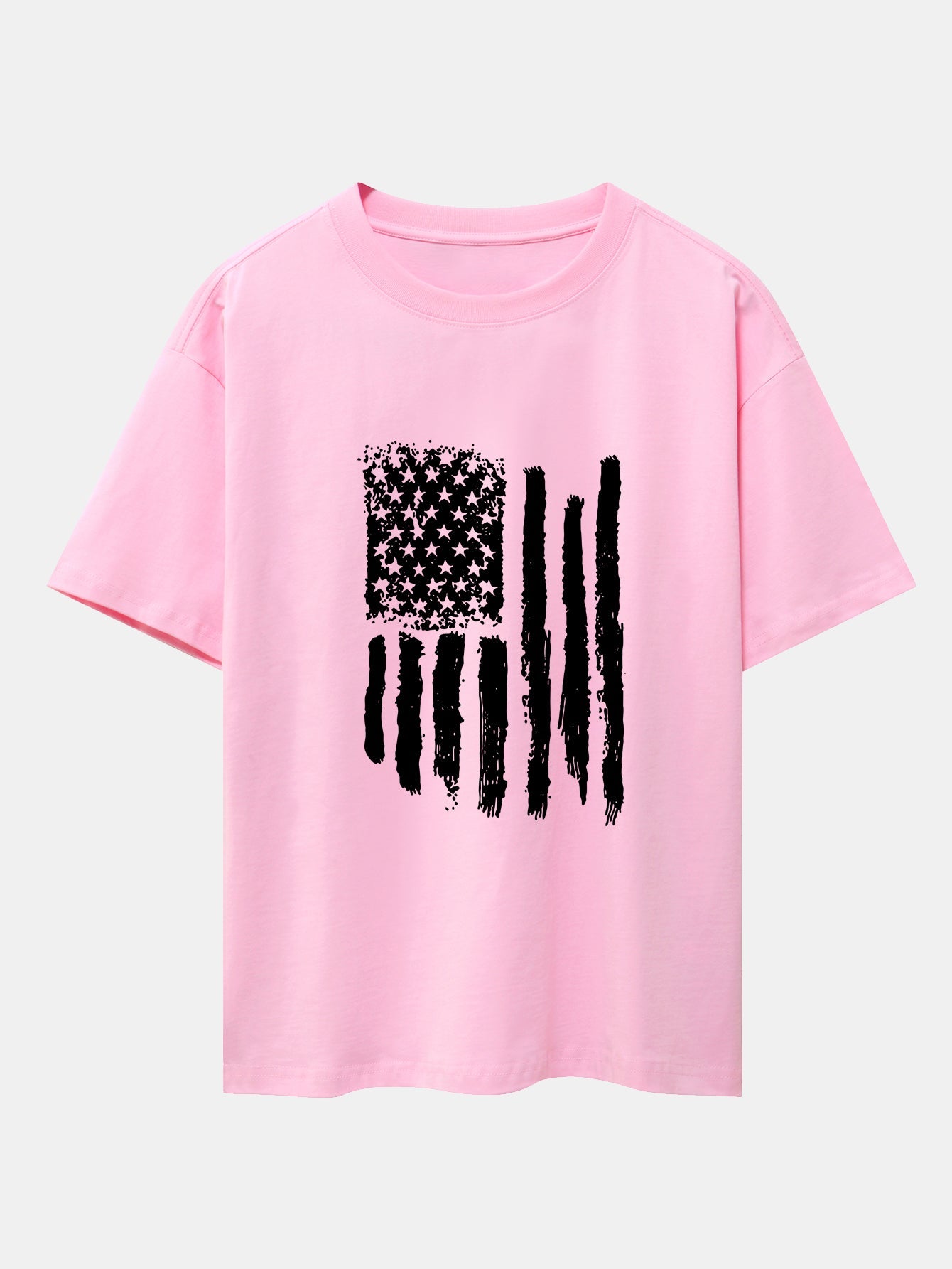 American Flag Print Drop Shoulder Oversize T-Shirt