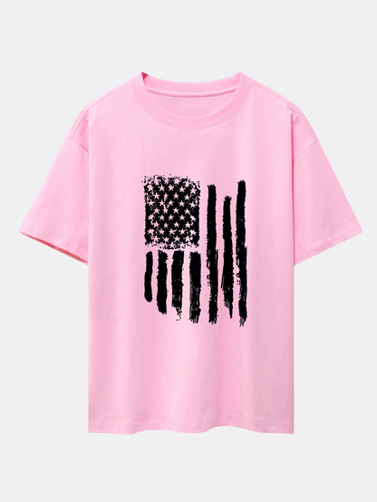 American Flag Print Drop Shoulder Oversize T-Shirt