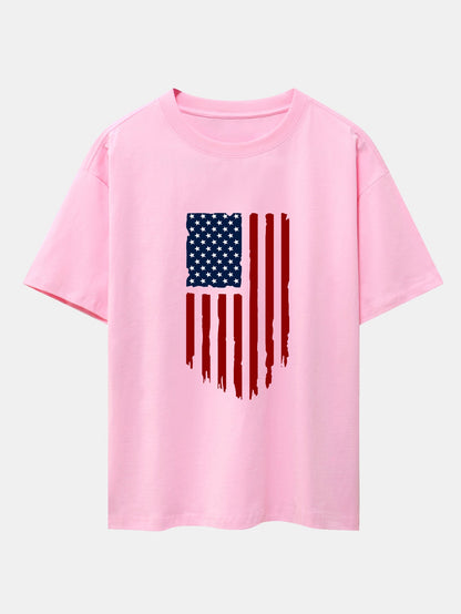 American Flag Print Drop Shoulder Oversize T-Shirt