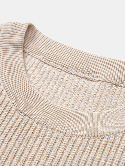 Ribbed Crew Neck Sweater Knitted T-Shirt