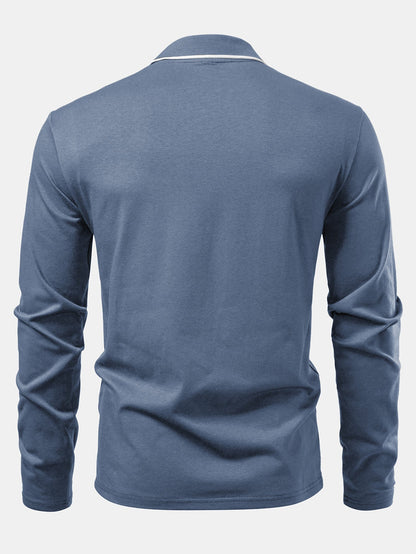 Long Sleeved Contrast Polo Shirt With Pocket