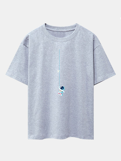 Astronaut On A Rope Print Drop Shoulder Oversize T-Shirt