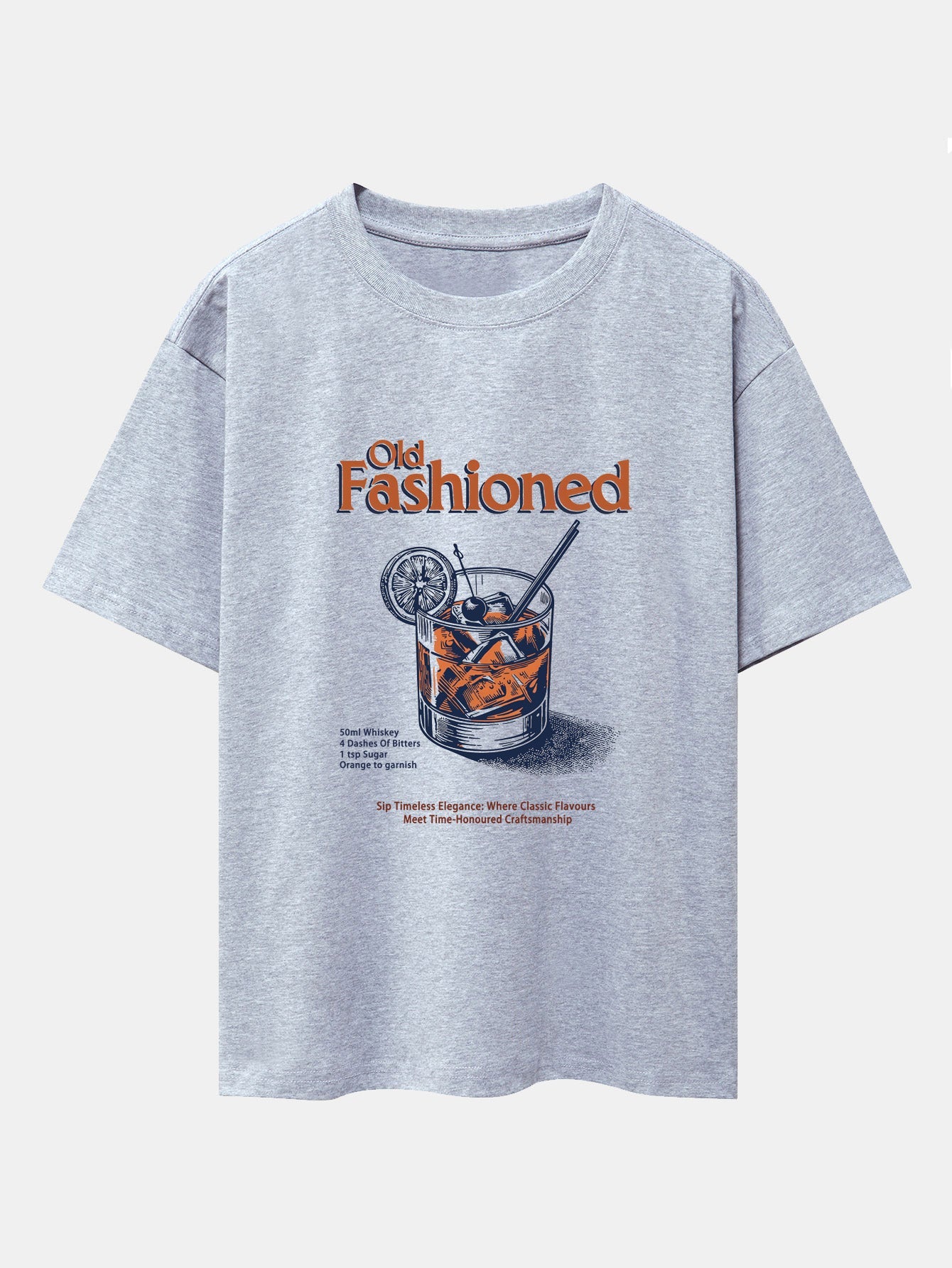 Vintage Whiskey Print Drop Shoulder Oversize T-Shirt